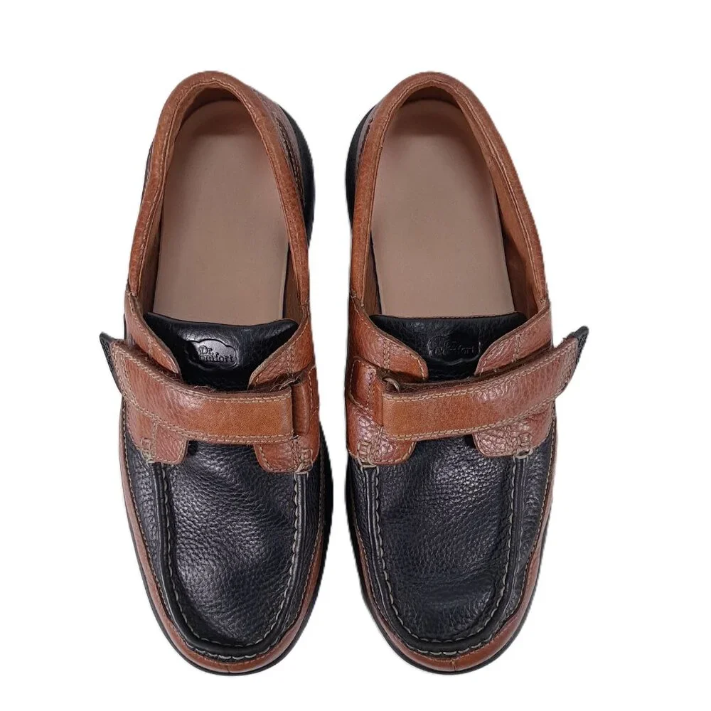 Dr Comfort Mike Boat Shoes Men 14 M Leather Brown Black Hook and Loop 8660